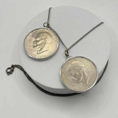 LOT 213J: Two US Bicentennial One Dollar (USD) Coin Pendants on 26” Chain