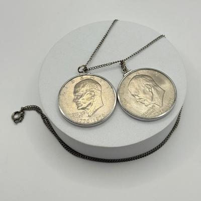LOT 213J: Two US Bicentennial One Dollar (USD) Coin Pendants on 26” Chain