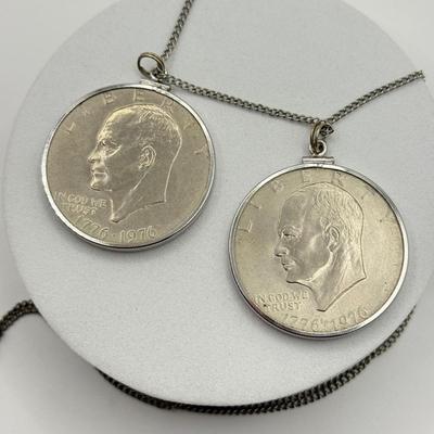 LOT 213J: Two US Bicentennial One Dollar (USD) Coin Pendants on 26” Chain