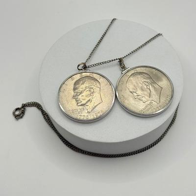 LOT 213J: Two US Bicentennial One Dollar (USD) Coin Pendants on 26” Chain