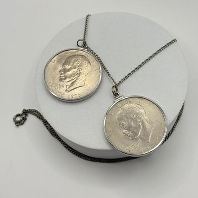 LOT 213J: Two US Bicentennial One Dollar (USD) Coin Pendants on 26” Chain