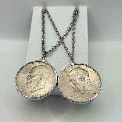 LOT 214J: Bicentennial Coin Pendant Necklaces on 26” & 30” Chains