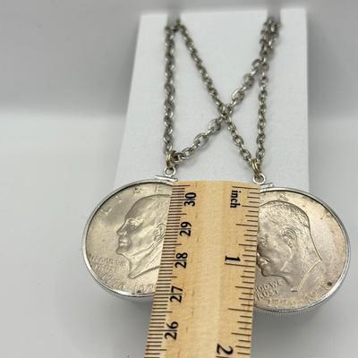 LOT 214J: Bicentennial Coin Pendant Necklaces on 26” & 30” Chains