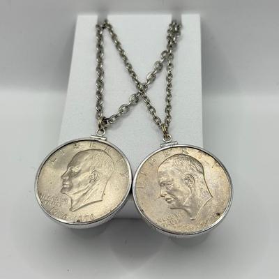LOT 214J: Bicentennial Coin Pendant Necklaces on 26” & 30” Chains