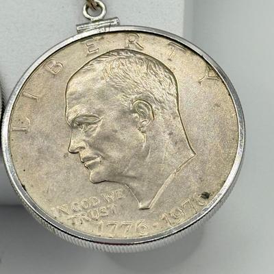 LOT 214J: Bicentennial Coin Pendant Necklaces on 26” & 30” Chains