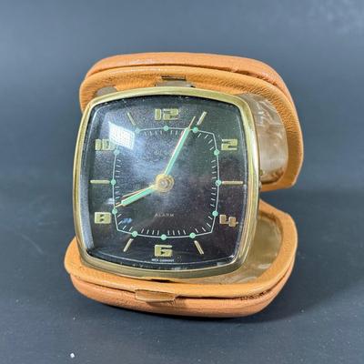 LOT 233D: Vintage Clocks: Elgin Leather Case Pocket Clock made in Western Germany & General Electric Clocks Models 7391-4 & 7309
