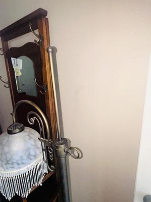 62” TALL BEAUTIFUL FLOOR LAMP WITH FROSTED GLASS AND BEADED SHADE