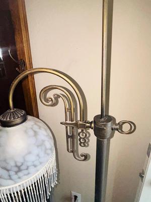 62” TALL BEAUTIFUL FLOOR LAMP WITH FROSTED GLASS AND BEADED SHADE
