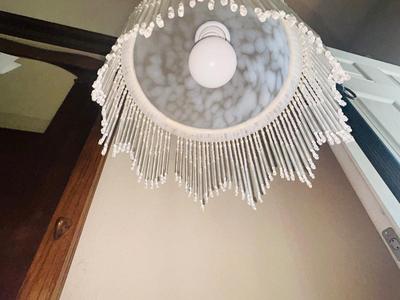 62” TALL BEAUTIFUL FLOOR LAMP WITH FROSTED GLASS AND BEADED SHADE
