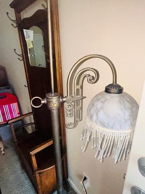 62” TALL BEAUTIFUL FLOOR LAMP WITH FROSTED GLASS AND BEADED SHADE