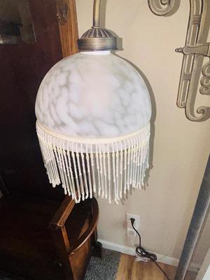 62” TALL BEAUTIFUL FLOOR LAMP WITH FROSTED GLASS AND BEADED SHADE