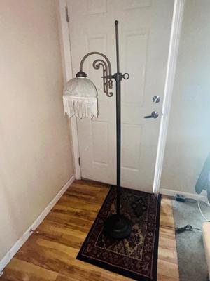 62” TALL BEAUTIFUL FLOOR LAMP WITH FROSTED GLASS AND BEADED SHADE