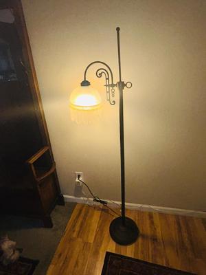 62” TALL BEAUTIFUL FLOOR LAMP WITH FROSTED GLASS AND BEADED SHADE