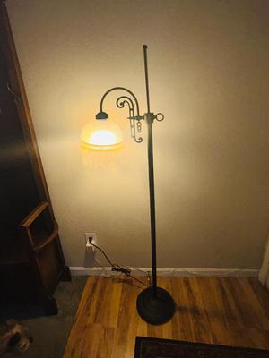 62” TALL BEAUTIFUL FLOOR LAMP WITH FROSTED GLASS AND BEADED SHADE