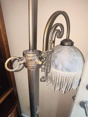 62” TALL BEAUTIFUL FLOOR LAMP WITH FROSTED GLASS AND BEADED SHADE