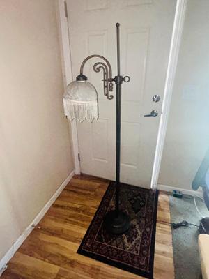 62” TALL BEAUTIFUL FLOOR LAMP WITH FROSTED GLASS AND BEADED SHADE