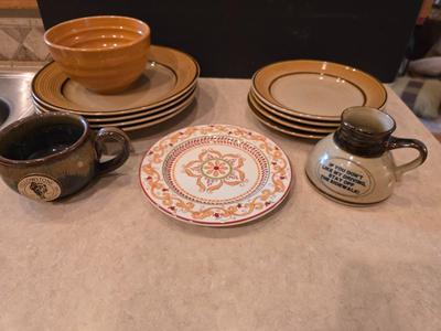 Assorted Stoneware & Ceramic Dish Lot – Plates, Bowls, and Mugs