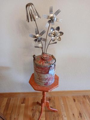 OMG! So Cute! Upcycled Fork & Spoon Garden Art in Rustic Oil Can