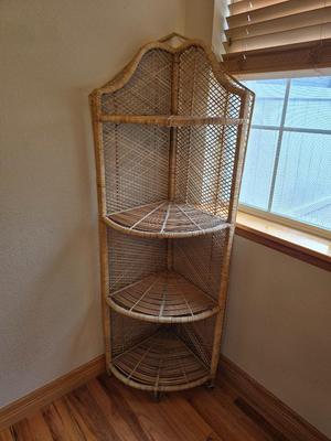 Vintage Wicker Corner Shelf – 3 Tiers