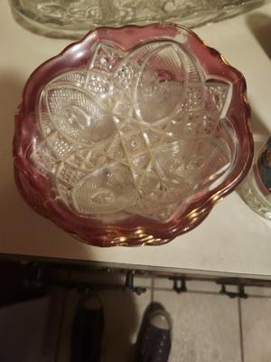 Pink Lined Crystal Dish Set