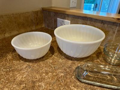 FIRE KING SERVING BOWLS, BUTTER DISH AND MORE