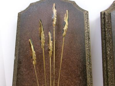 Vintage MCM Copper Brass Wood Tall Grass & Cattails Wheat Sculpture Wall Plaques Mid Century