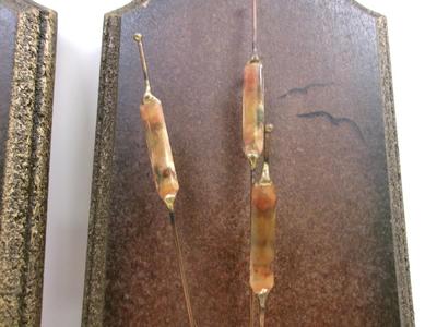 Vintage MCM Copper Brass Wood Tall Grass & Cattails Wheat Sculpture Wall Plaques Mid Century