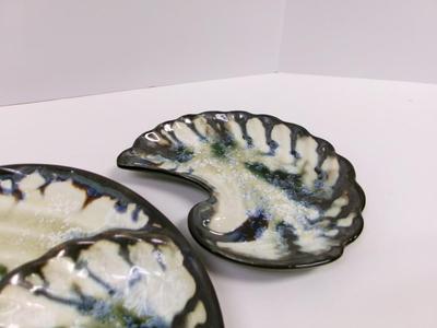 Signed Edgecomb Pottery Shell Plate Crystalline Glaze / Maine Pottery Serving Plates