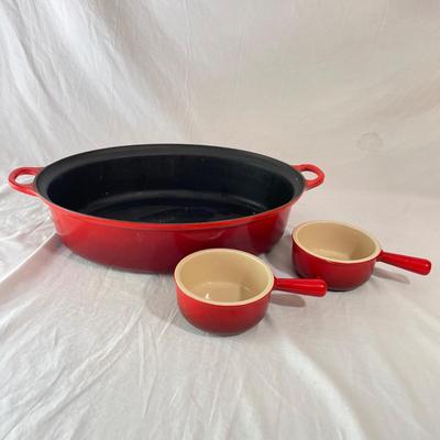 Le Creuset Cast Iron Roasting Pan and Soup Bowls (K-SS