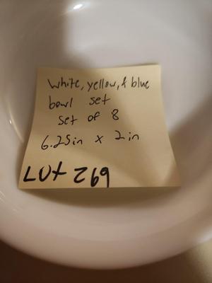 White, Yellow, and Blue Bowl Set