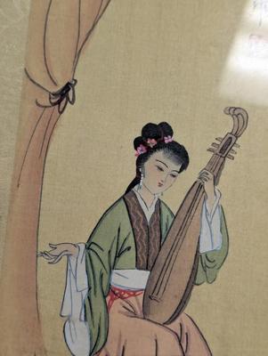 Signed Silk Fabric Painting Chinese Woman Chinese Landscape