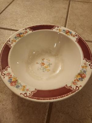Red Rimmed Bowl w/ Multicolored Flower Pattern