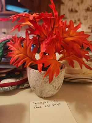 Small Pot with Fake Red Leaves