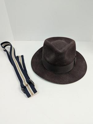 The Cockpit Designer Collection Size Large Made In USA Brown Wool Fedora Hat & Belt