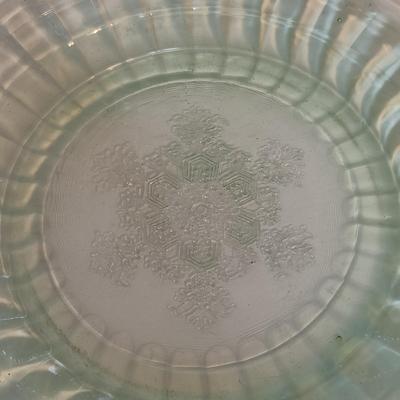 LOT 209: Uranium Glass Serving Platters (2) and Four Plates