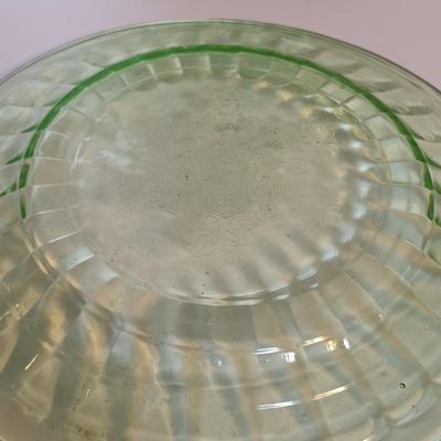 LOT 209: Uranium Glass Serving Platters (2) and Four Plates