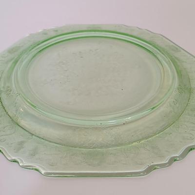 LOT 209: Uranium Glass Serving Platters (2) and Four Plates