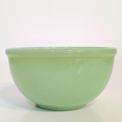 LOT 211: Fire King Jadeite Coffee Mugs with (3) Cereal Bowls and a Small Mixing Bowl