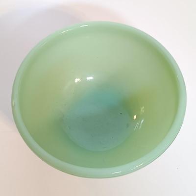 LOT 211: Fire King Jadeite Coffee Mugs with (3) Cereal Bowls and a Small Mixing Bowl