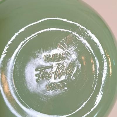 LOT 211: Fire King Jadeite Coffee Mugs with (3) Cereal Bowls and a Small Mixing Bowl