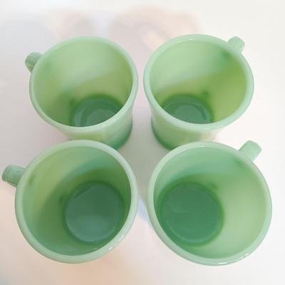 LOT 211: Fire King Jadeite Coffee Mugs with (3) Cereal Bowls and a Small Mixing Bowl