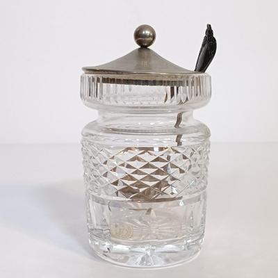 LOT 212: Galena Crystal Biscuit Jar, Waterford Crystal Honey Jar, Sterling Silver Spoon & More