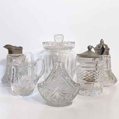 LOT 212: Galena Crystal Biscuit Jar, Waterford Crystal Honey Jar, Sterling Silver Spoon & More