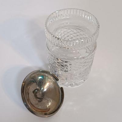 LOT 212: Galena Crystal Biscuit Jar, Waterford Crystal Honey Jar, Sterling Silver Spoon & More