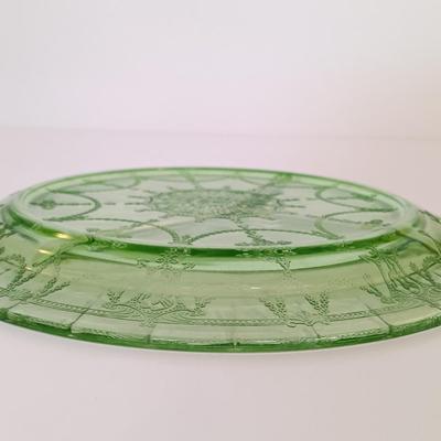 LOT 213: Uranium Glass Biscuit Jar, Ballerina Footed Divided Serving Dish & Cameo Printed Relish Tray