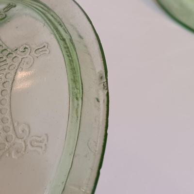 LOT 213: Uranium Glass Biscuit Jar, Ballerina Footed Divided Serving Dish & Cameo Printed Relish Tray