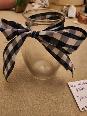 Vase w/ Plaid Ribbon