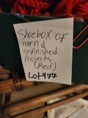 Shoebox of Yarn and Unfinished Projects
