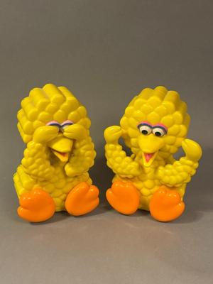 Lot of Two (2) - Wind Up Vintage 90s Baby Big Bird By ILLCO Musical Peek-A-Boo - Sesame Street