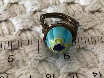 Handcrafted Glass Copper Ring Size 6